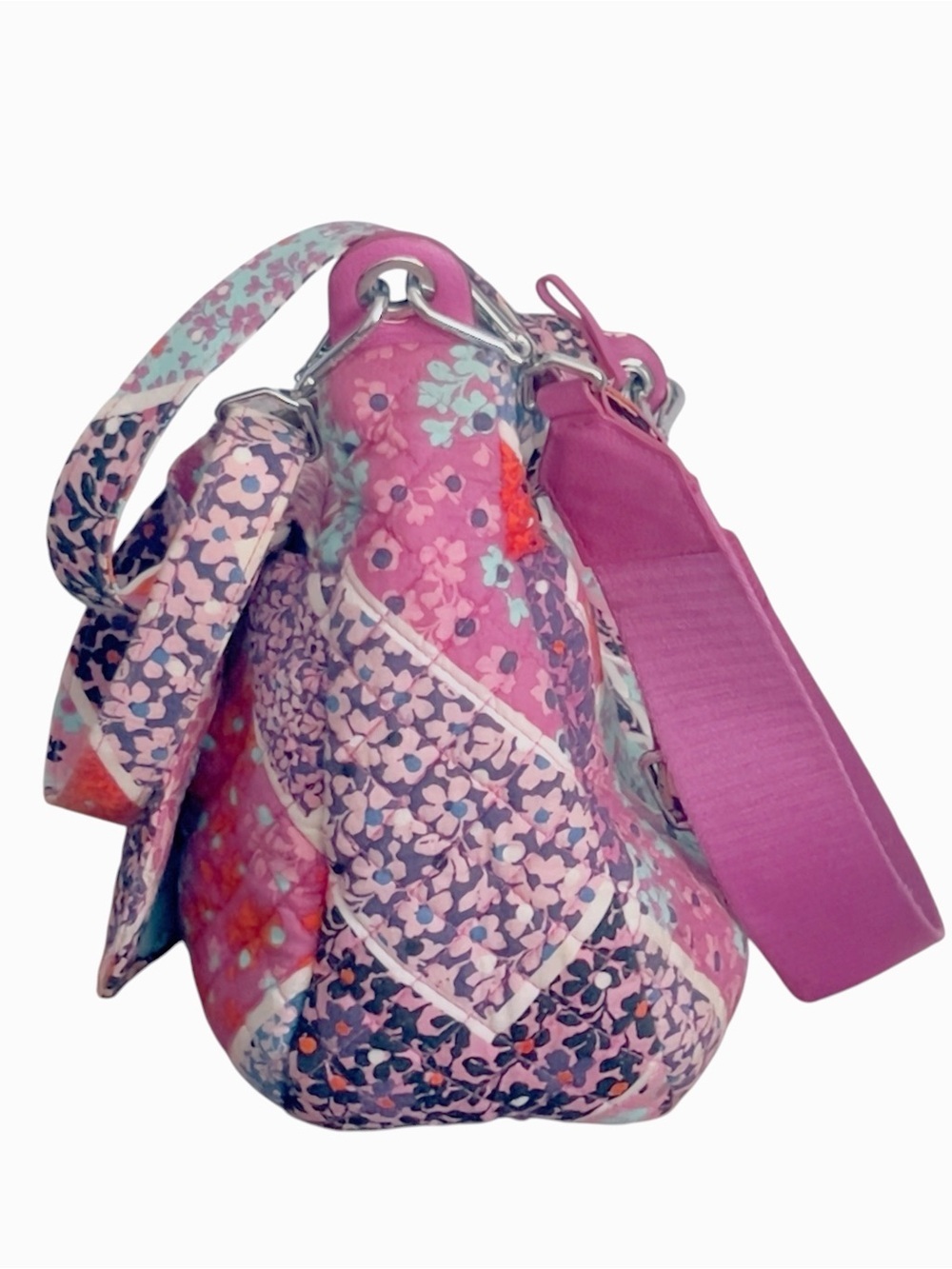 Vera Bradley Patchwork Quilted Ditzy Floral Shoulder Bag Canvas Strap Pink/Multi - Picture 5 of 16